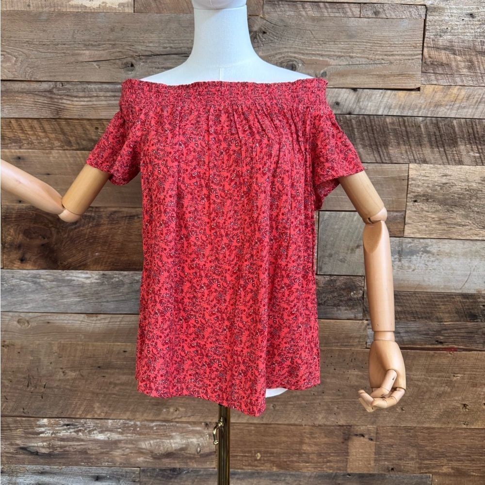 Floral-Print Off-the-Shoulder Crinkle-Crepe Blouse SZ large